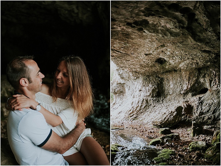 séance photo de couple dans une grotte
